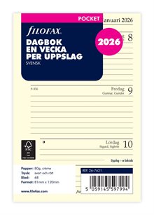 Filofax 2026 Pocket | En vecka per uppslag | Svensk